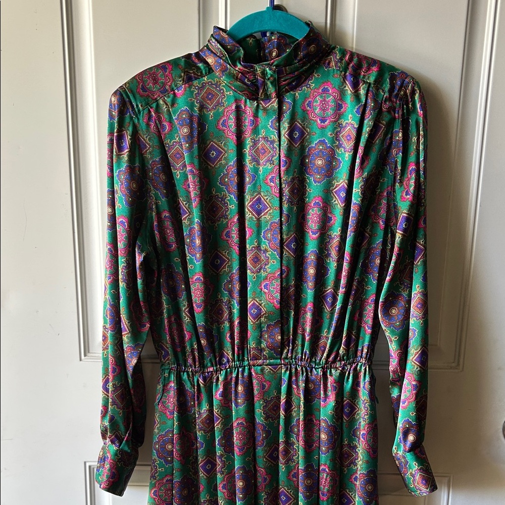 Talbots Green and Purple Long Sleeve Dress